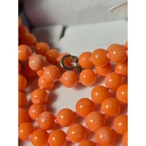 Vintage Salmon Coral Bead Necklace 925 Silver Clasp 36"